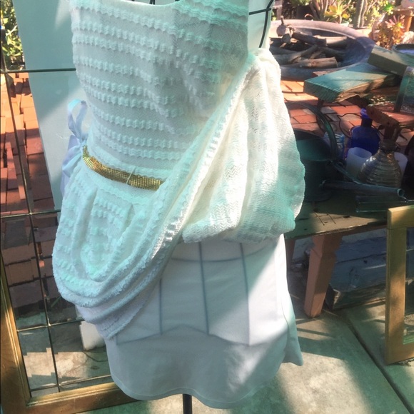 Skater Winter White GUESS Ruffle Tennis Dress Style w 90’s Gold Mesh Belt SZ 4 - Picture 8 of 11